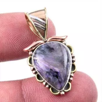 Natural Tiffany Stone 925 Solid Sterling Silver Gift TwoTone Pendant 1.25 b2D58