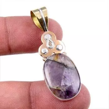 Natural Tiffany Stone 925 Solid Sterling Silver Gift TwoTone Pendant 1.75 D7B10