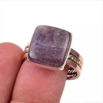 Natural Tiffany Stone Gemstone 925 Solid Sterling Silver TwoTone Ring S.8.5 d4W32