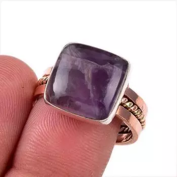 Natural Tiffany Stone Gemstone 925 Solid Sterling Silver TwoTone Ring S.8.5 t3M64