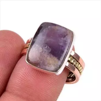 Natural Tiffany Stone Gemstone 925 Solid Sterling Silver TwoTone Ring S.8.5 u4h09