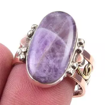 Natural Tiffany Stone Gemstone 925 Sterling Silver TwoTone Gift Ring S.9 q9u84