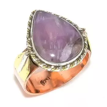 Natural Tiffany Stone Gemstone Two Tone 925 Sterling Silver Gift Ring S.9 m5t06