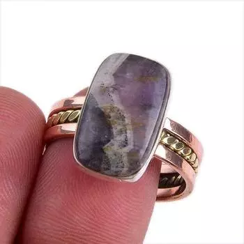 Natural Tiffany Stone Gemstone Two Tone 925 Sterling Silver Ring Size 9.5 g1a04