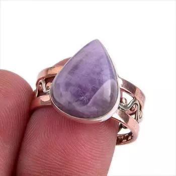 Natural Tiffany Stone Gemstone Two Tone 925 Sterling Silver Ring Size 8.5 l5O81