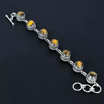 Natural Tiger Eye Bracelet 925 Sterling Silver Bracelet Adjustable Chain Bracelet Handmade Boho Bracelet Gemstone Jewelry Engagement Gifts 8 коричневый