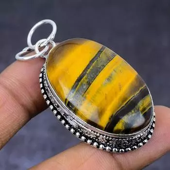 Natural Tiger Eye Gemstone 925 Steling Silver Jewelry Pendant 2.17 t8L76