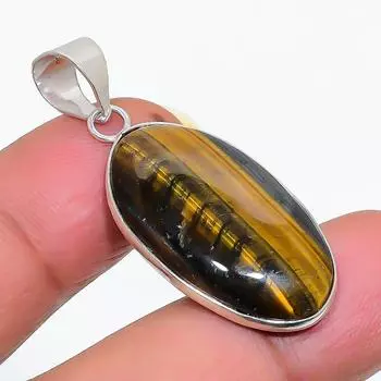 Подвеска из стерлингового серебра 925 пробы с натуральным тигровым глазом 1,62 дюйма K2F44
