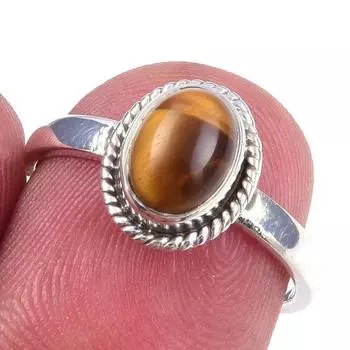 Natural Tiger Eye Gemstone Handmade 925 Solid Sterling Silver Ring Size 6 g3Q11