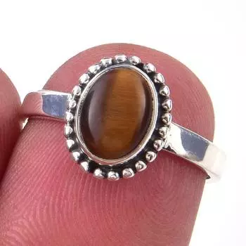 Natural Tiger Eye Gemstone Handmade 925 Solid Sterling Silver Ring Size 6 J4q57