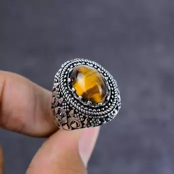 Natural Tiger Eye Gemstone Handmade 925 Sterling Silver Gift Ring Size 10 O7L48