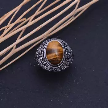Natural Tiger Eye Gemstone Handmade 925 Sterling Silver Ring Size 8.75 i0G34