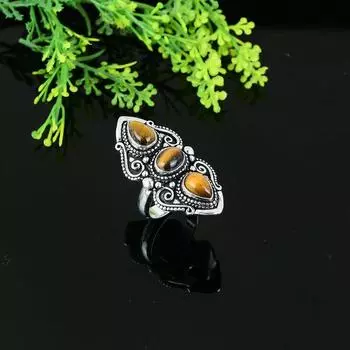 Natural Tiger Eye Gemstone Handmade 925 Sterling Silver Ring Size 11 k0w36