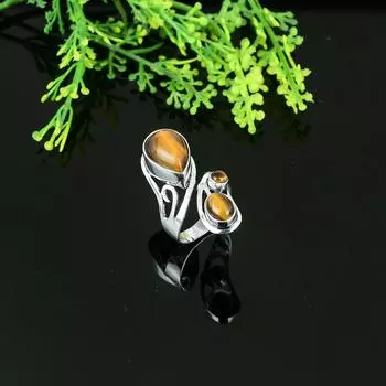 Natural Tiger Eye Gemstone Handmade 925 Sterling Silver Ring Size 11.5 e6v77
