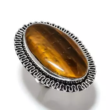 Natural Tiger Eye Gemstone Handmade 925 Sterling Silver Ring Size 10 D9b94