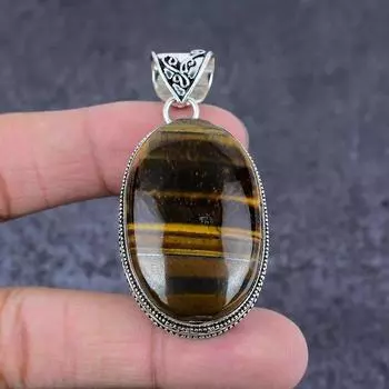 Natural Tiger Eye Gemstone Handmade 925 Sterling Silver Gift Pendant 2.36 P5t40
