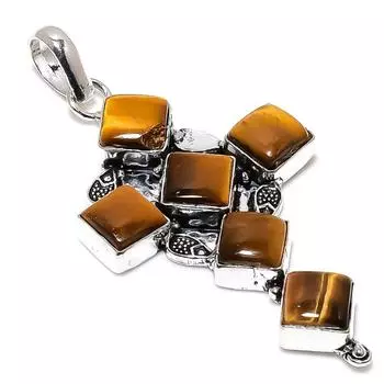 Natural Tiger Eye Gemstone Handmade 925 Sterling Silver Pendant 2.96 H2k43