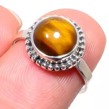 Natural Tiger Eye Gemstone Handmade 925 Sterling Silver Jewelry Ring Size 7 o1s67
