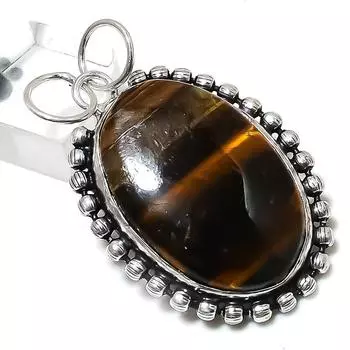 Natural Tiger Eye Gemstone Handmade 925 Sterling Silver Pendant 2.17 w4p04