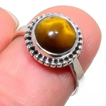 Natural Tiger Eye Gemstone Handmade 925 Sterling Silver Jewelry Ring Size 7 c4p11