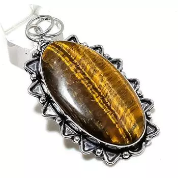 Natural Tiger Eye Gemstone Handmade 925 Sterling Silver Pendant 2.80 k2t89