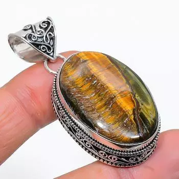 Natural Tiger Eye Gemstone Handmade 925 Sterling Silver Gift Pendant 2.01 N6G80