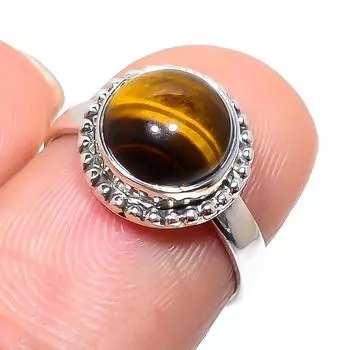 Natural Tiger Eye Gemstone Handmade 925 Sterling Silver Jewelry Ring Size 6 R4b73
