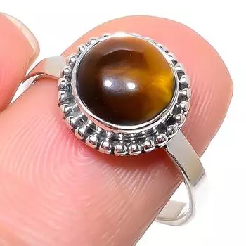 Natural Tiger Eye Gemstone Handmade 925 Sterling Silver Jewelry Ring Size 9 N7H89