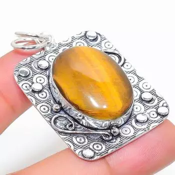 Natural Tiger Eye Gemstone Handmade 925 Sterling Silver Pendant 2.09 h1o46