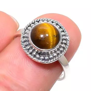 Natural Tiger Eye Gemstone Handmade 925 Sterling Silver Jewelry Ring Size 8 h0B31