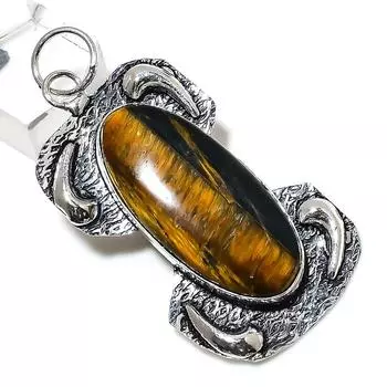 Natural Tiger Eye Gemstone Handmade 925 Sterling Silver Pendant 2.56 I9R52