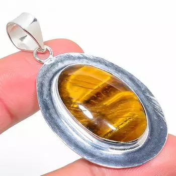 Natural Tiger Eye Gemstone Handmade 925 Sterling Silver Pendant 2.25 b6W35