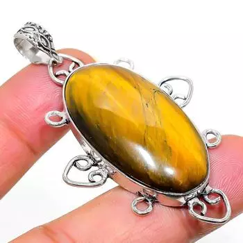 Natural Tiger Eye Gemstone Handmade 925 Sterling Silver Pendant 2.36 s1r70