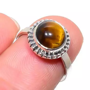 Natural Tiger Eye Gemstone Handmade 925 Sterling Silver Jewelry Ring Size 7 E2C11