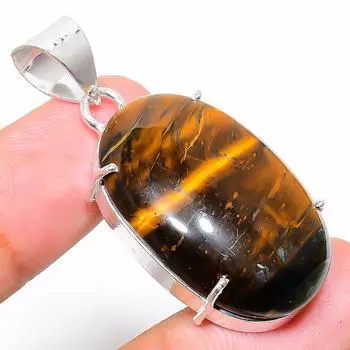 Natural Tiger Eye Gemstone Handmade 925 Sterling Silver Pendant 1.69 s5B99