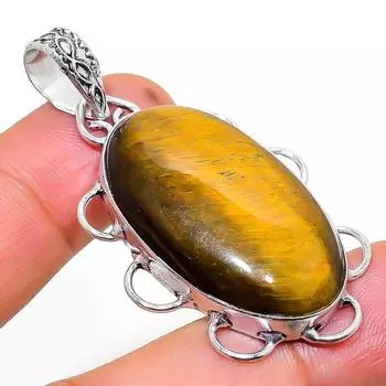 Natural Tiger Eye Gemstone Handmade 925 Sterling Silver Pendant 2.13 M2u71