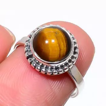 Natural Tiger Eye Gemstone Handmade 925 Sterling Silver Jewelry Ring Size 7 I9R82
