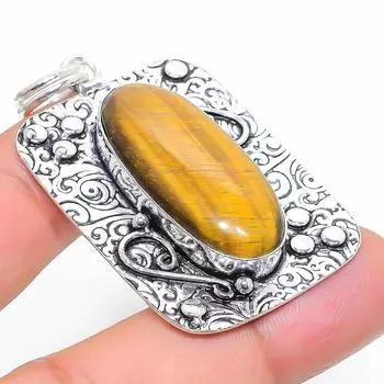Natural Tiger Eye Gemstone Handmade 925 Sterling Silver Pendant 2.05 v7P99
