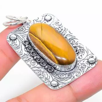 Natural Tiger Eye Gemstone Handmade 925 Sterling Silver Pendant 2.13 e5n02