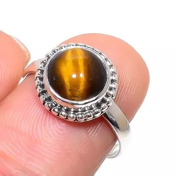 Natural Tiger Eye Gemstone Handmade 925 Sterling Silver Jewelry Ring Size 8 f3f97