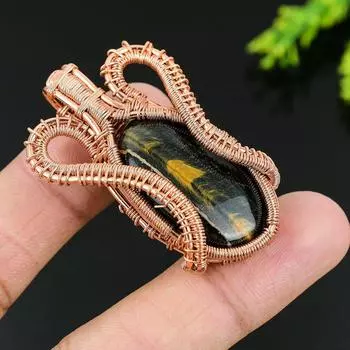 Natural Tiger Eye Gemstone Handmade Copper Wire Wrap Gift Pendant 1.97 d0I74
