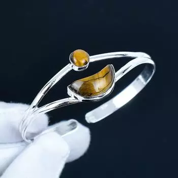 Natural Tiger Eye Gemstone Handmade Cuff Bangle 925 Sterling Silver Cuff Bangle, Tiger Eye Bracelet For Wife , Unisex Bangle, Valentine s Day Gift 7 коричневый