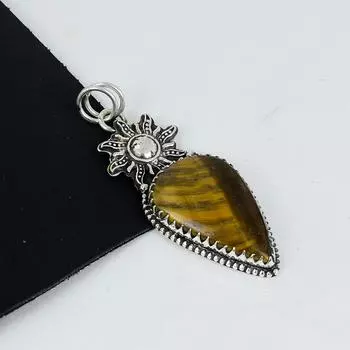 Natural Tiger Eye Gemstone Pendant 925 Sterling Silver- Handmade Design, Everyday Wear Jewelry, Unique Tiger Eye Pendant Birthday Gifts 2.95 жёлтый