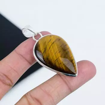 Натуральный камень Тигровый глаз Серебряный кулон из стерлингового серебра 925 пробы - Ручная работа, дизайн Груша , Украшение для повседневной носки, Подарок на День отца 2.16 коричневый