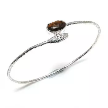 Браслет-манжета из натурального тигрового глаза ручной работы из серебра 925 пробы, регулируемый I4N88