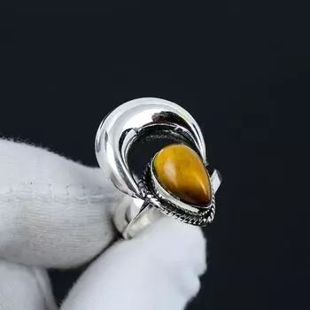 Натуральный Тигровый глаз Регулируемое кольцо из стерлингового серебра 925 пробы - Подходит для размеров США от 6 до 10 - Украшения ручной работы в стиле бохо для женщин и мужчин, подарки на День святого Валентина Adjustable коричневый