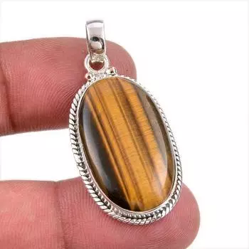 Natural Tiger s Eye Gemstone 925 Solid Sterling Silver Gift Pendant 1.75 b8U97