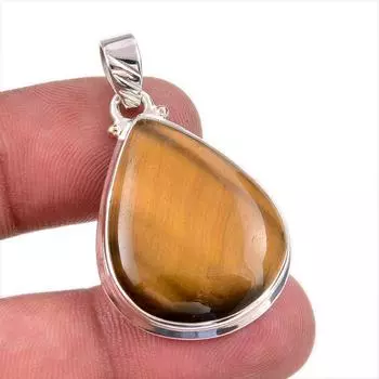 Natural Tiger s Eye Gemstone 925 Solid Sterling Silver Gift Pendant 1.50 Y9S71
