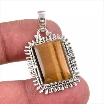 Natural Tiger s Eye Gemstone 925 Solid Sterling Silver Gift Pendant 1.50 M2L15