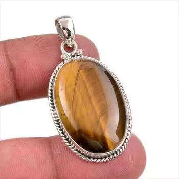 Natural Tiger s Eye Gemstone 925 Solid Sterling Silver Gift Pendant 1.75 u8n56